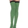 MUSIC LEGS Black And Kelly Green Striped Women's Thigh Highs