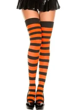 MUSIC LEGS Black And Orange Striped Thigh Highs Socks