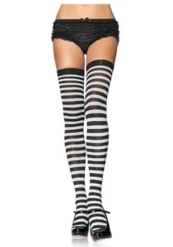 LEG AVENUE Black And White Nylon Stockings