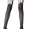 LEG AVENUE Black Fishnet / White Bow Thigh High Stockings