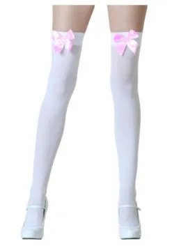 LEG AVENUE White Stockings With Pink Bows